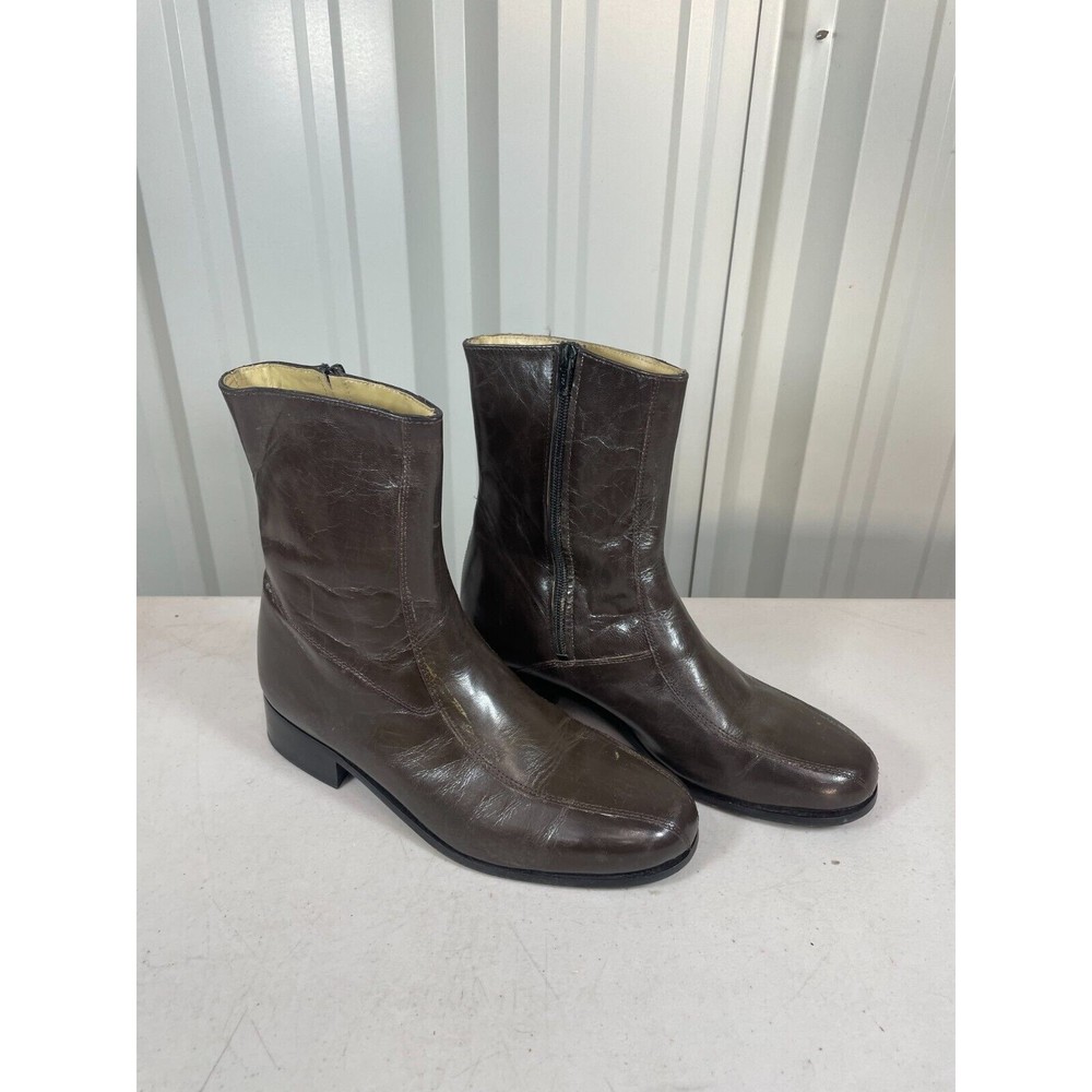 Nunn Bush Brown Leather Zip Up Dress Boots Mens Size 7.5D Mid Calf Almond Toe